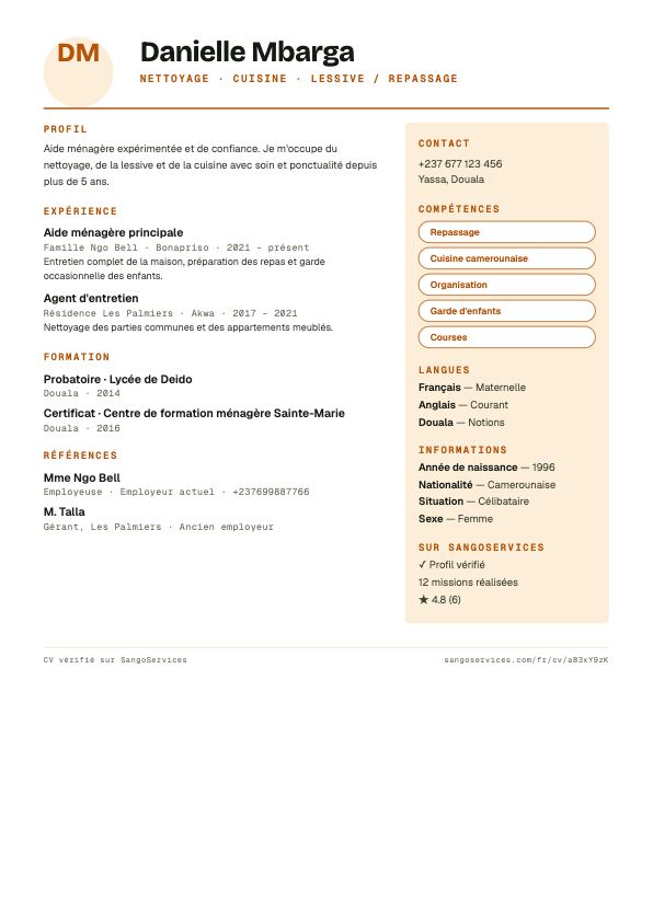 Free "Bénoué" CV template — SangoServices