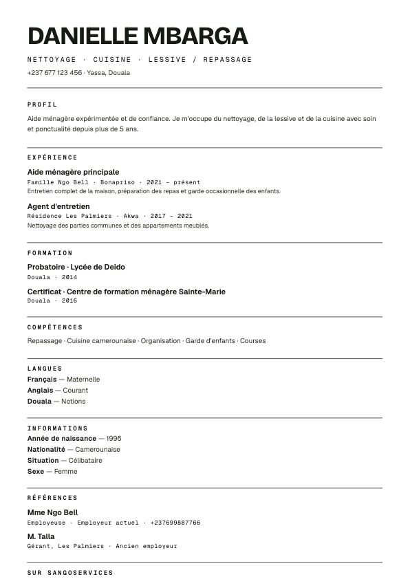Free "Étoile" CV template — SangoServices